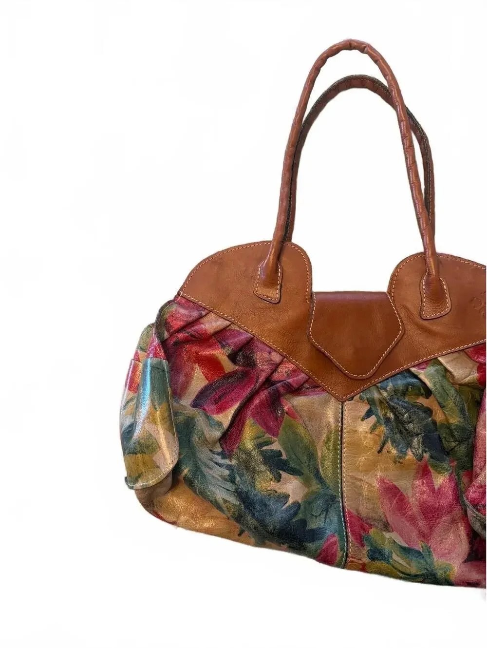 Patricia Nash Floral Leather Tote Bag with Brown Leather Trim